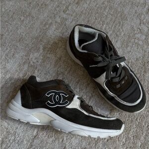 Chanel CC Logo Suede Sneakers